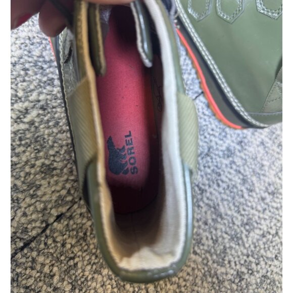 Sorel Waterproof Womens Duck Boots Size 8 Olive Green & Orange Rubber Sole - Picture 8 of 10